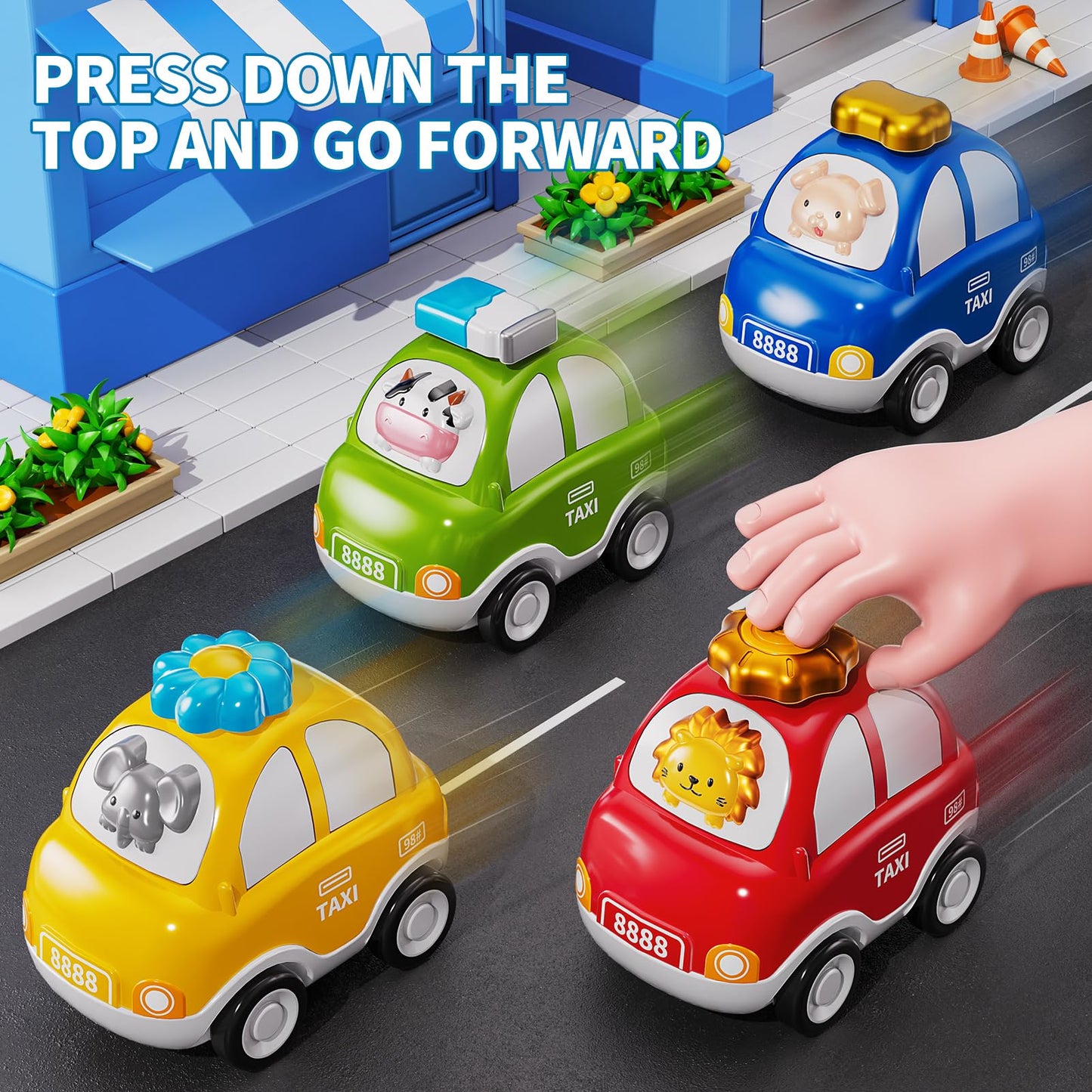 Jukudahu Animal Press And Go Car Toys For Toddlers 1-3 - Kids Play Cars For Tollders Ages 1 2 3 4 5 Years Old, Toy Figure Cars,