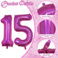 Giant Number 15 Balloons, 40 Inch Laser Hot Pink Foil 15 Balloon Number Men Anniversary Decor, Bright Pink Helium Self Inflating