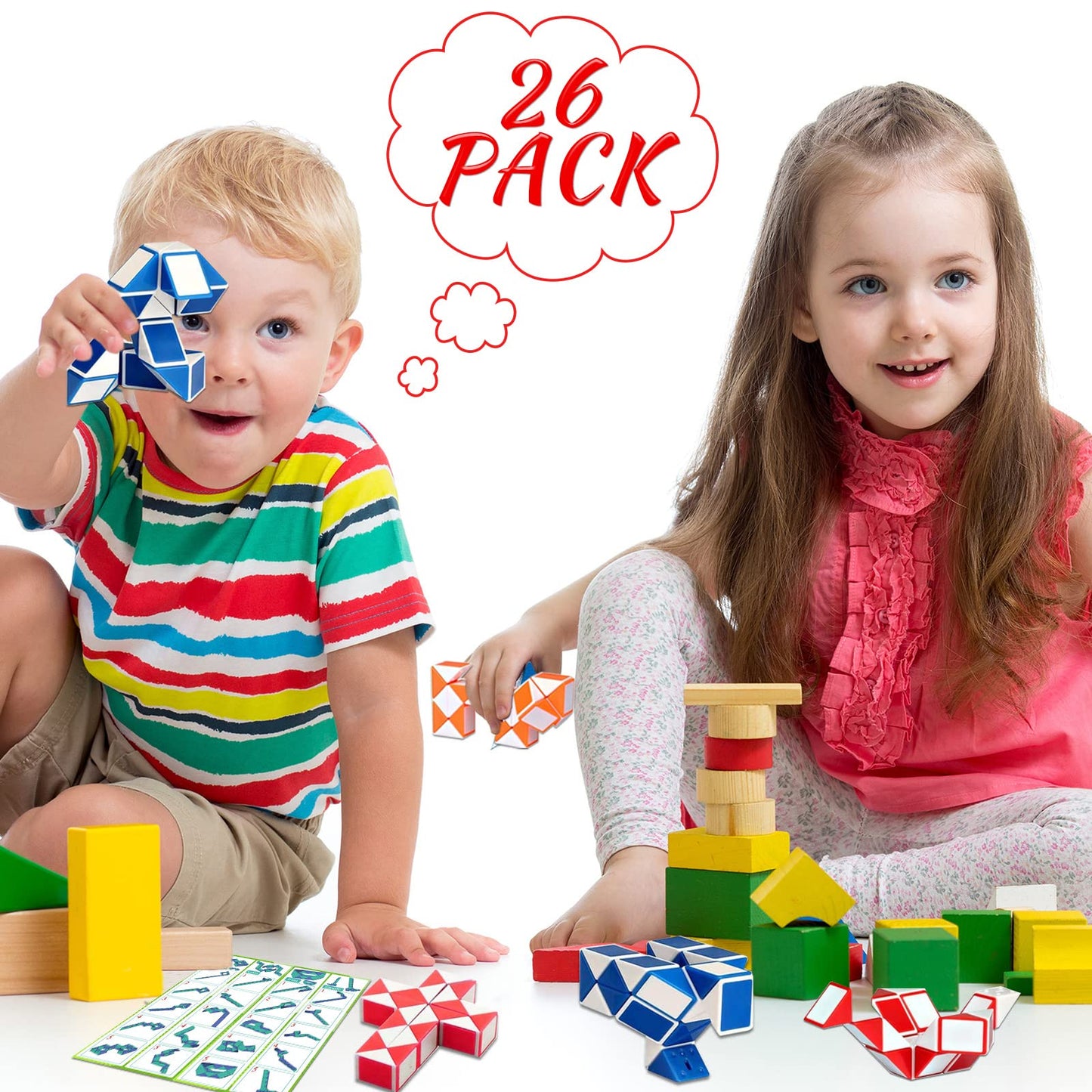26 Pack 24 Blocks Fidget Snake Cube Mini Twist Puzzle Snake Cube Valentine'S Day Toys Mini Magic Snake Speed Cubes Filler For To