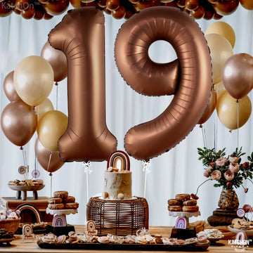 Katchon, Brown 19 Balloon Number - Giant, 40 Inch | 19 Balloons For 19Th Birthday Decorations | Number 19 Balloons Foil | 19 Birthday Balloons For 19 Birthday Decorations | Brown 19 Number Balloons