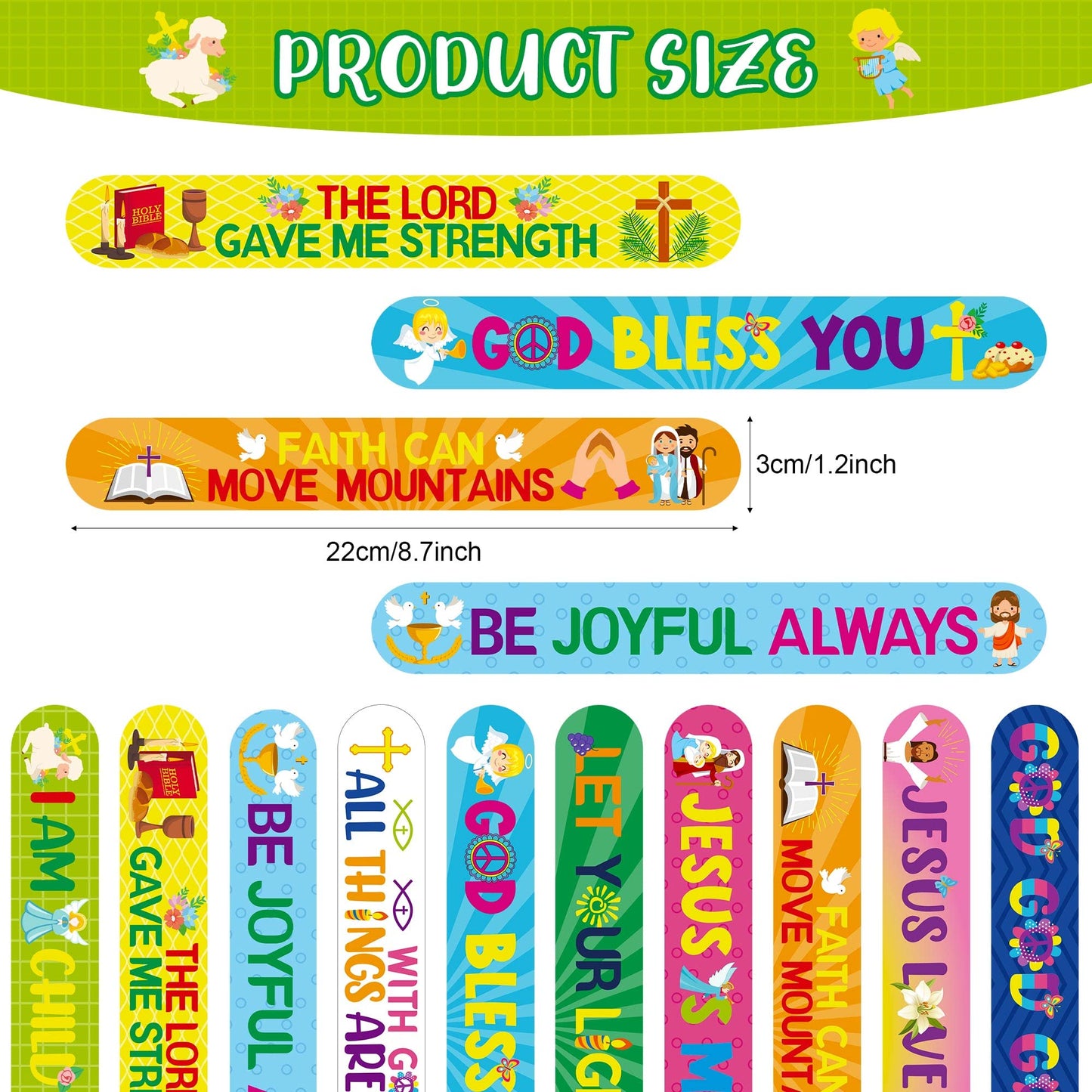 Frienda 60 Pcs Easter Religious Gifts Religious Slap Bracelets With Badges Christian Gifts For Kids Jesus Love You Wristbands Bracelets For Vbs Sunday School Supplies Birthday Party Favors(God)
