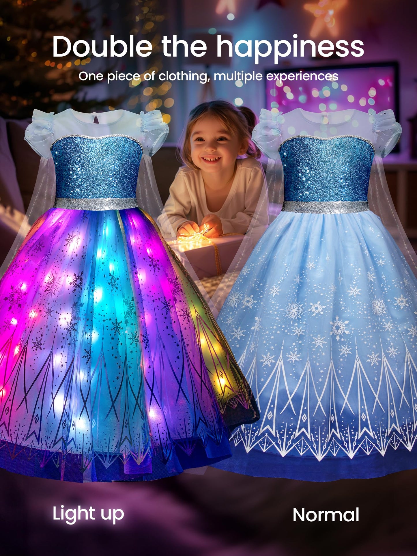 Uporpor Rgb Led Light Up Princess Dress, Interactive Girls Princess Costume Halloween Dress Up Clothes, Syncs With Music, App Re