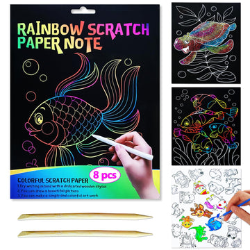 JUNQIU Scratch Art for Kids, Rainbow Scratch Paper Art Set - Ocean, Arts and Crafts for Kids Ages 4-8 Girls Boys, Kids Activity 