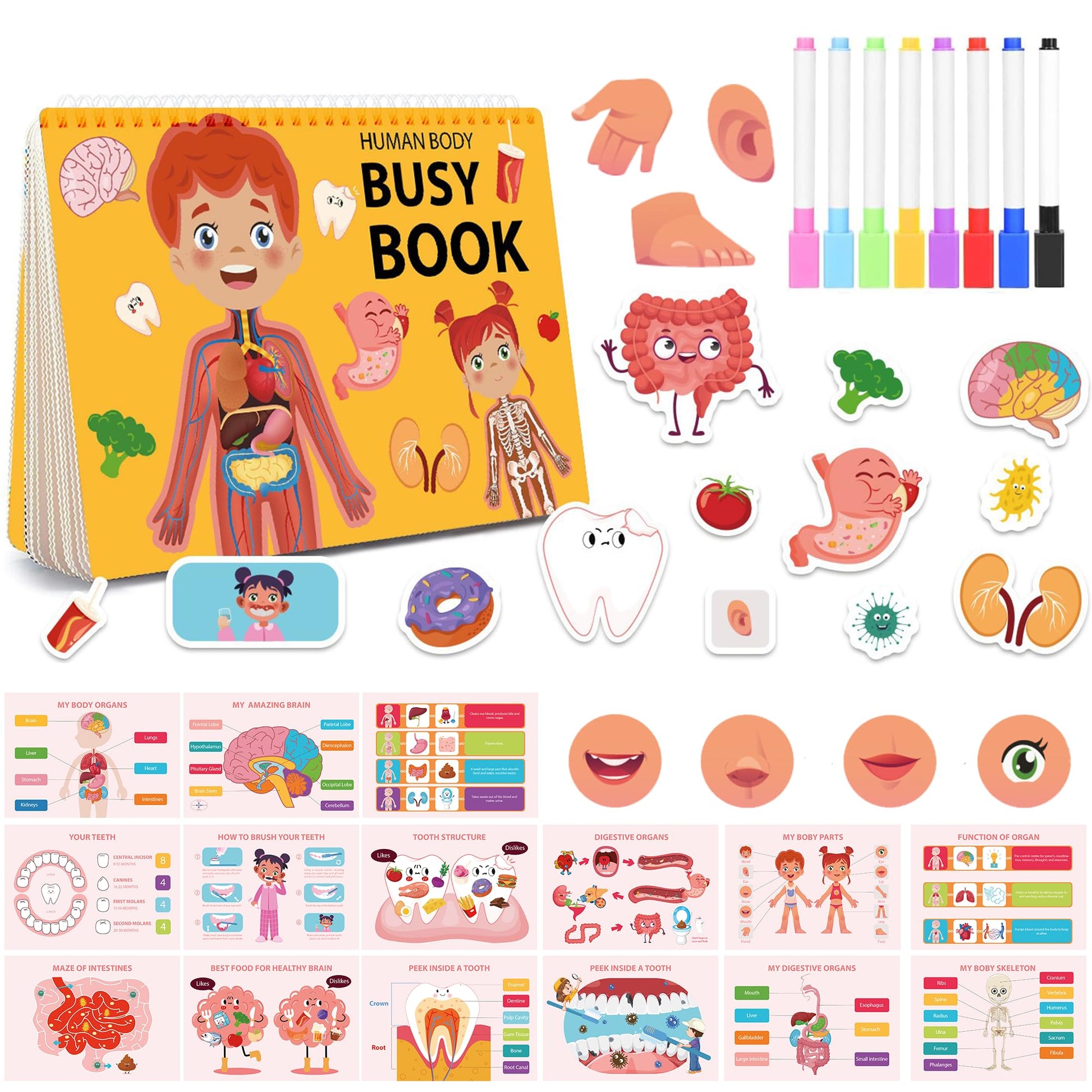 Preschool Busy Book for Toddlers - Montessori Activity Book for Kids - 32 Themes Sensory Learning Educational Activities - Gifts