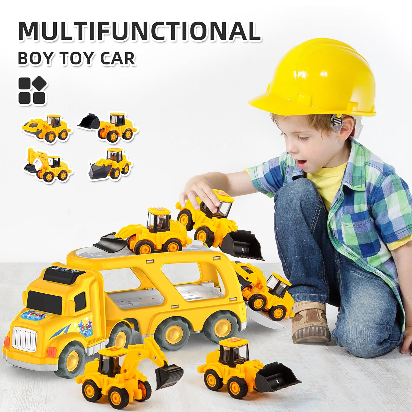 Veslier Construction Truck Toys for Kids Ages 1-6, Carrier Transport Trucks, Ideal Christmas & Birthday Gift