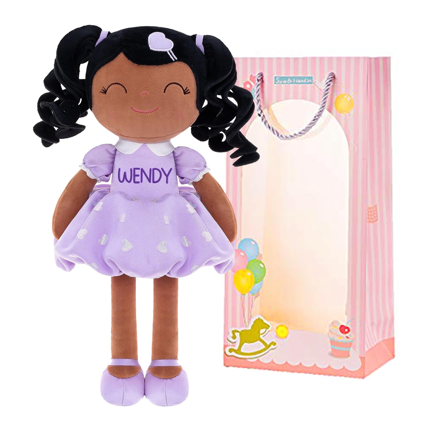 Gloveleya Personalized Curly Doll With Your Name - Cute Custom Tanned Purple Soft Plush Doll For Girls Plush Doll Customized Gifts