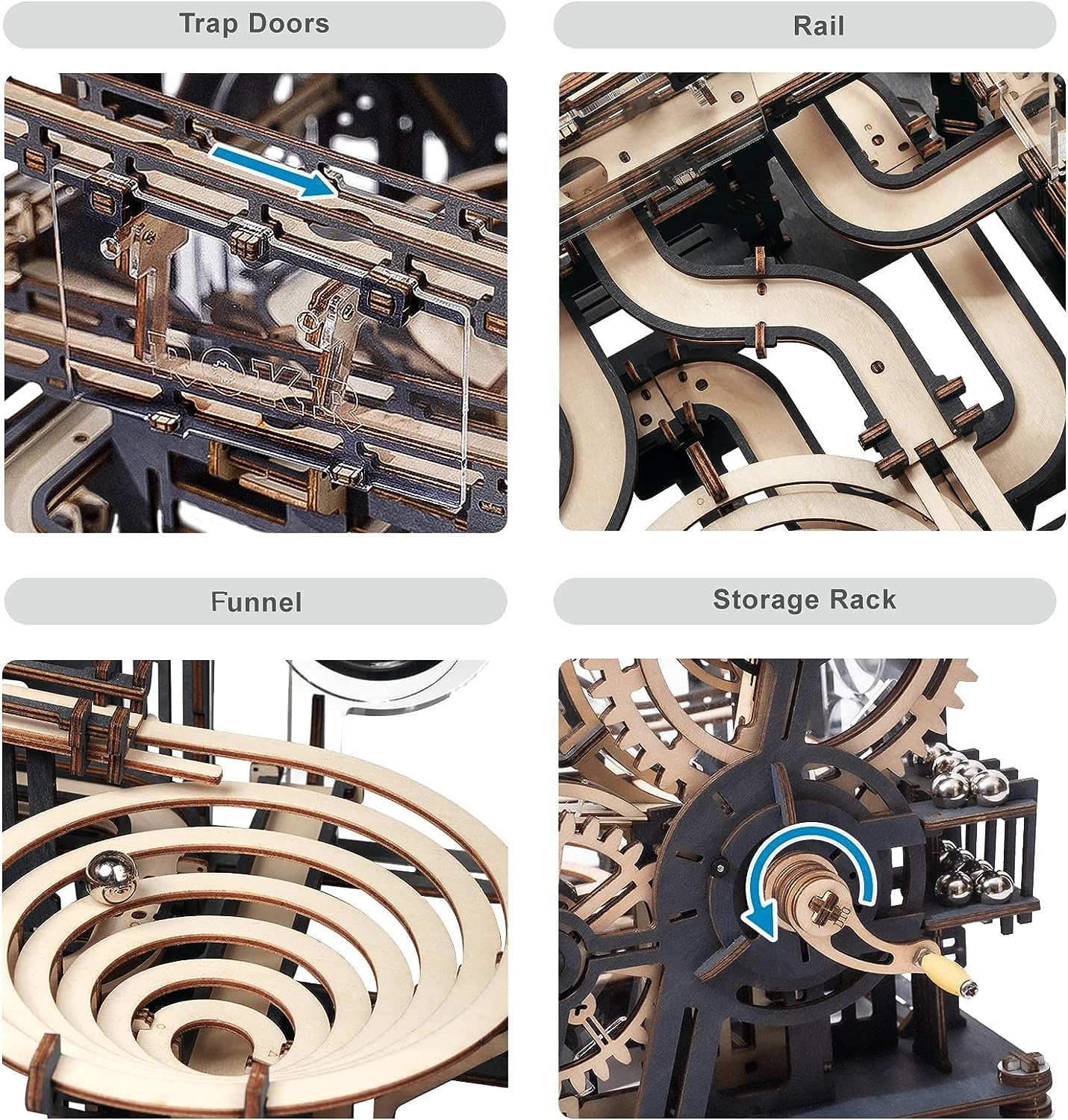ROKR 3D Wooden Puzzles for mature-themed  Marble Run Puzzle Model Mechanical Marble Run Building Kits DIY Toy Hobbies for mature-themeds for Men  Women