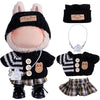 4 Piece Handcrafted Crochet Doll Clothes for 17cm/15cm Labubu Dolls (No Doll)  Cute and enhanced Outfits with Accessories  Hand Crocheted Hat  Sweaters  Skirt  Bag (Black) AK051