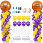 Kasyat 2 Sets Basketball Balloon Column Stand Kit with 4d Basketball Gold Purple Star Foil Balloons, Purple and Yellow Arch Kit 