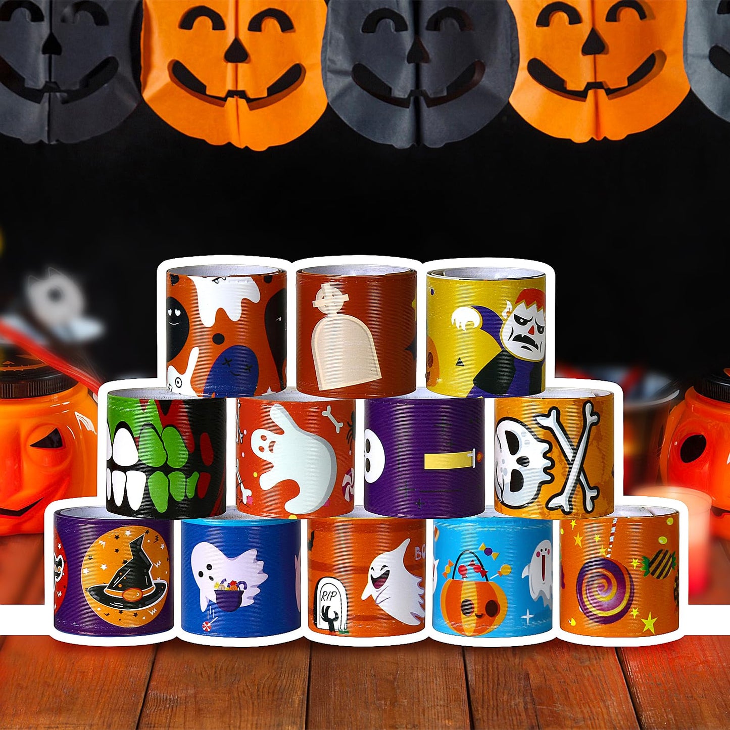 Halloween Slap Bracelet For Kids,48Pcs Halloween Party Favors, Halloween Decorations Gifts Bracelet Decorations Outdoor, Hallowe