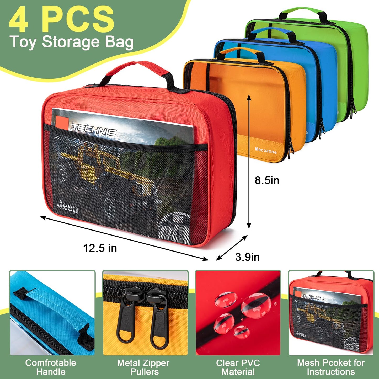 4 Pcs Toys Storage Bag, Classic Bricks Building Set Storage Bag, Travel Case For Building Toys, Puzzles