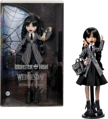 Monster High Wednesday Doll - Collectible Addams Family Figure with Accessories, Black Nevermore Academy Uniform, Model HXJ04