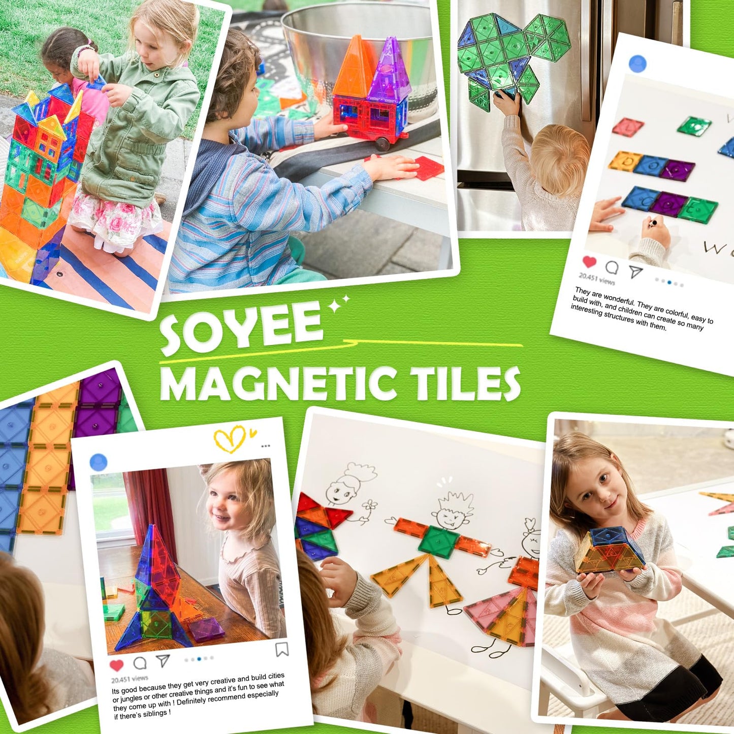 Soyee Magnetic Tiles With 2 Cars Kids Gifts Boys Toys For 3 Year Old Boys Educational Toys For Toddlers Kids Age 3-5 4-8 Car Train Building Toys