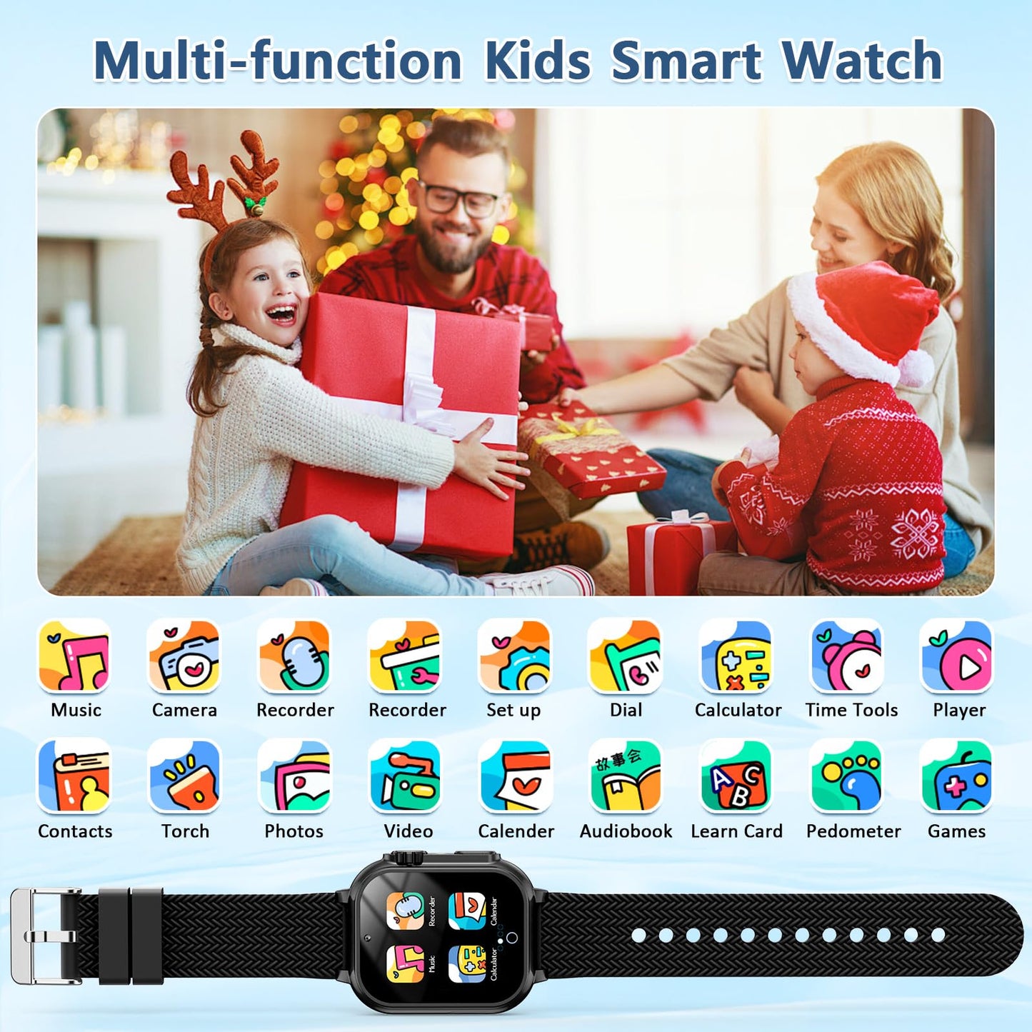 Wepfum Gift For Boys Age 5-12,Kids Smart Watch 32 Games Hd Touch Screen Watches With Video Camera Music Player Pedometer Flashli