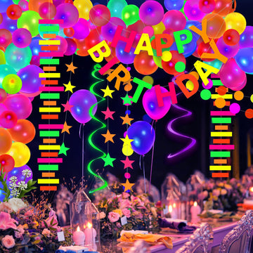 120 Pieces Neon Glow In The Dark Birthday Party Decorations Supplies Glow Party Neon Balloon Garland Kit Neon Glow Party Supplie