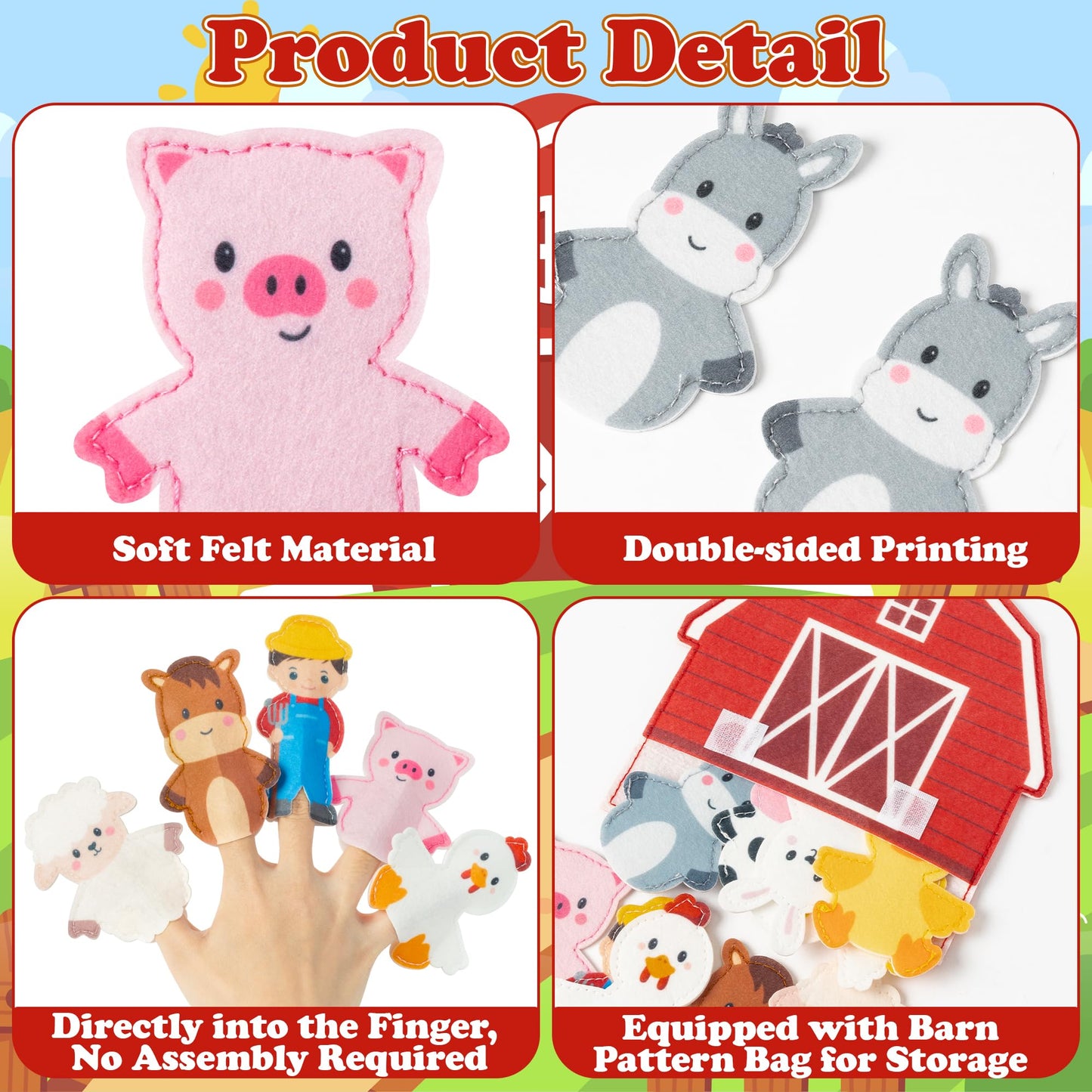 COcnny Farm Animal Finger Puppets - 11pcs Farm Felt Finger Puppet with Barn Bag Set Making Crafts Kit for Kids, Make Your Own St