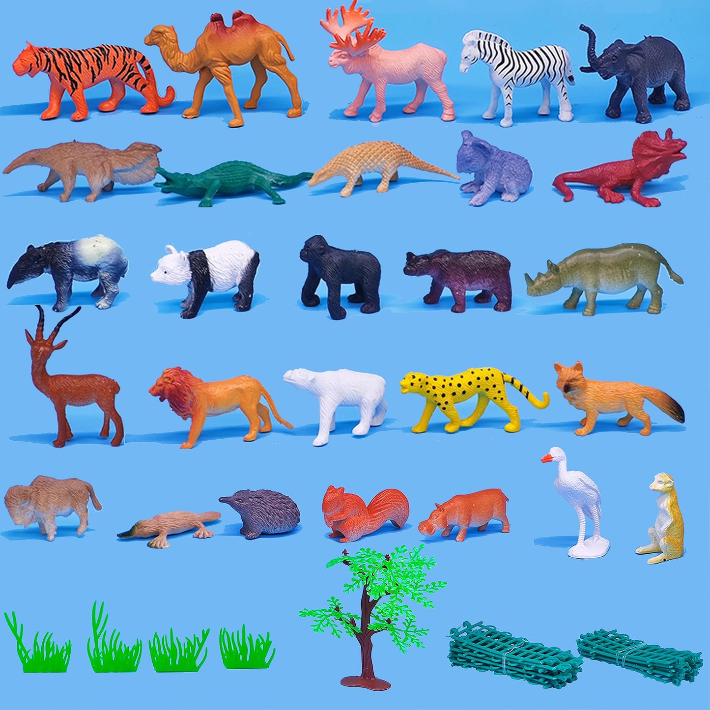 Baivyle Safari Animals Figures Toys-53 Piece Mini Realistic Wild Vinyl Plastic Farm Animal Toys Set, Animal Party Favors Zoo Animals Toys For Kids 3-5, Forest Animal Cake Toppers