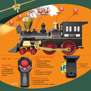 Train Set For Kids Remote Control Train Toys W/Steam Locomotive,Passenger Carriage & Luxury Tracks, Electric Trains W/Realistic