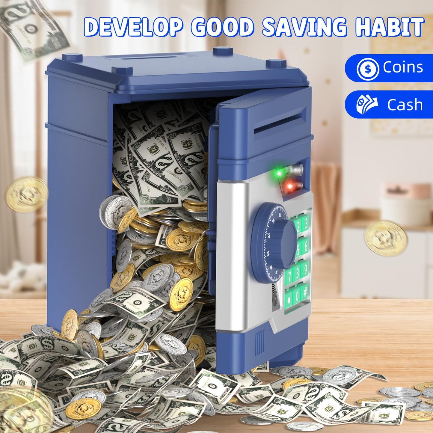 Nafeiv Piggy Bank, Automatic Electronic Piggy Bank For Kids Boys Girls With Password And Fingerprint Unlocking Simulation, Money