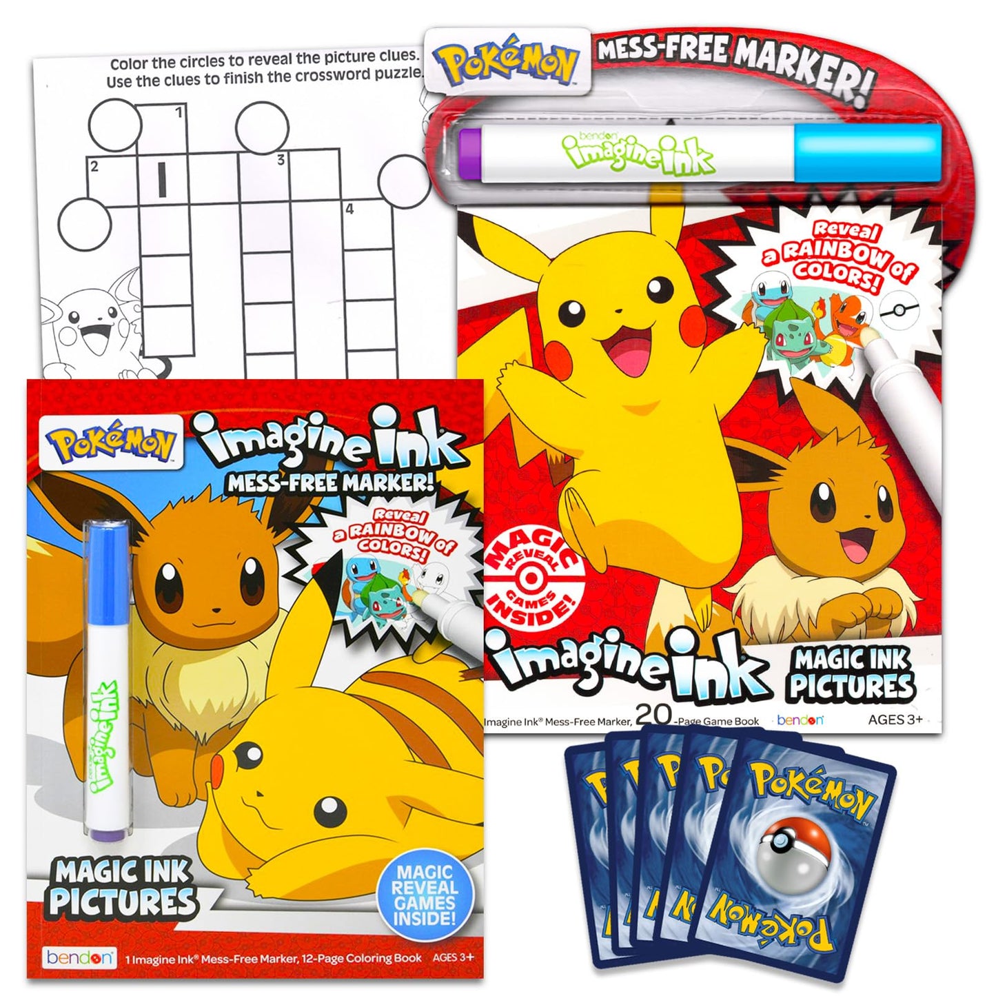 Pokemon Mess-Free Coloring Book - Bundle with 2 Imagine Ink Coloring Books with Invisible Ink Pens, Pokemon Cards, More| Pikachu