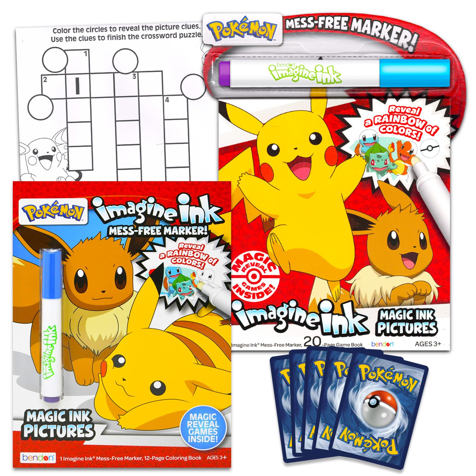 Pokemon Mess-Free Coloring Book - Bundle with 2 Imagine Ink Coloring Books with Invisible Ink Pens, Pokemon Cards, More| Pikachu