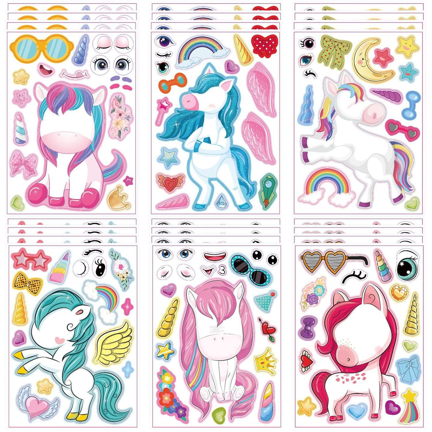 24 Sheets Make Your Own Unicorn Stickers Make A Face Stickers For Kids Toddlers With Unicorns Diy Craft Stickers Kids Party Favo
