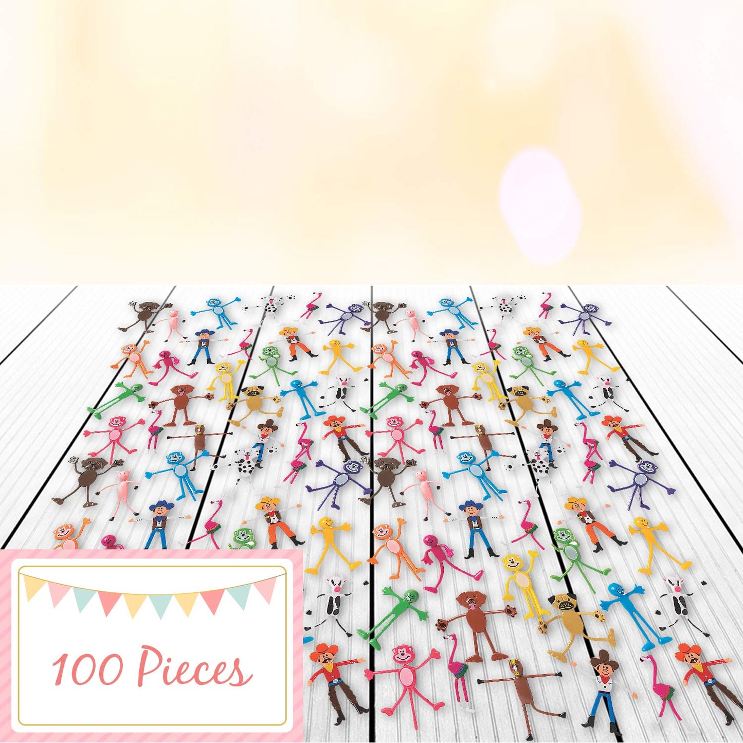 Mega Bendable Toy Bulk Assortment | 100 Pieces | Favors, Giveaways, Rewards, Gifts, Takeaways, Kids Birthday, Animal Theme, Vac