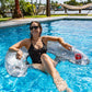 Poolcandy Sun Chair Raft, Inflatbale Pool Float with Brilliant Silver Glitter. The Ultimate Pool Floating Sun Chair.