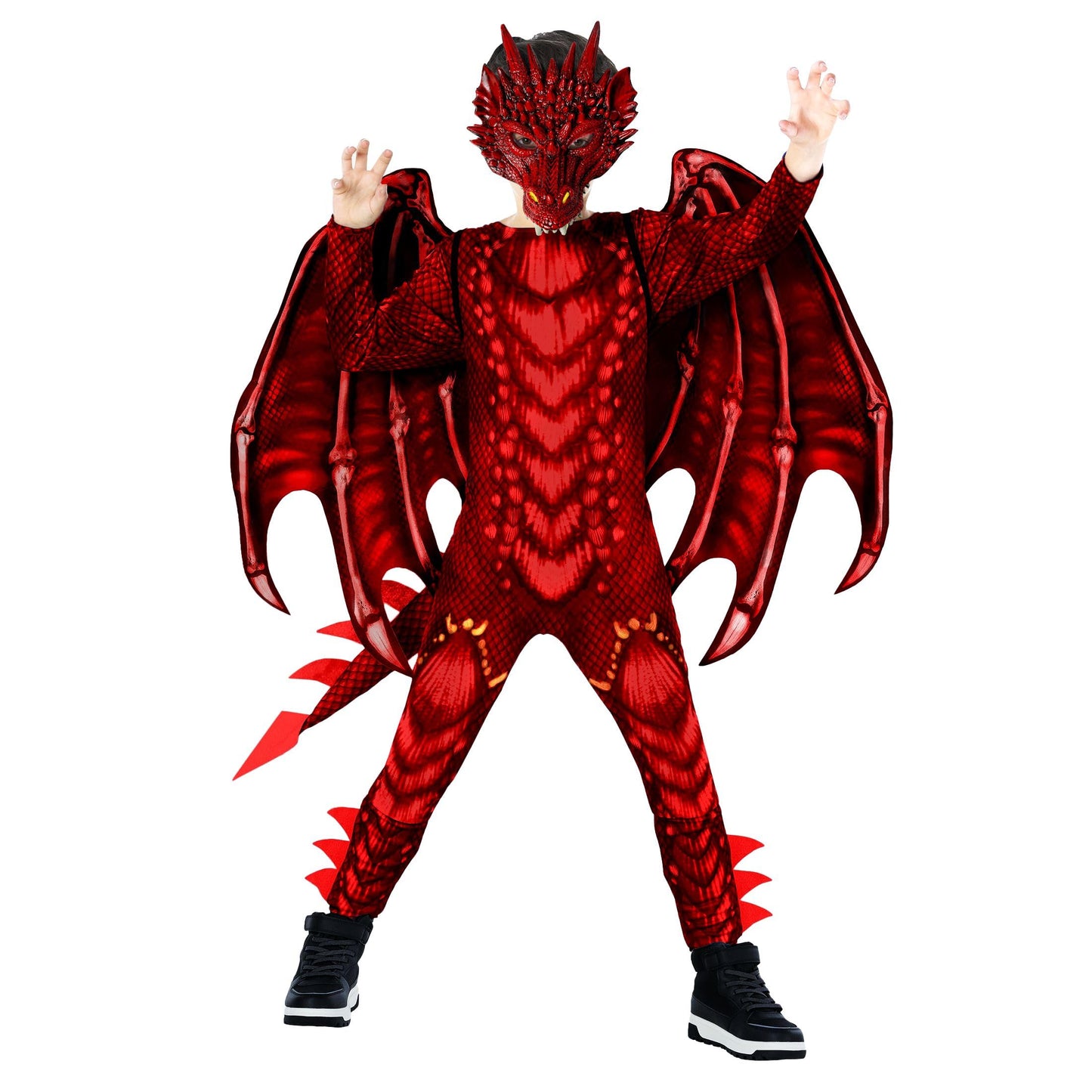 Morph Red Dragon Costume For Kids, Boys Halloween Dragon Costume With Wings, Fun Dress-Up For Parties And Events, Large