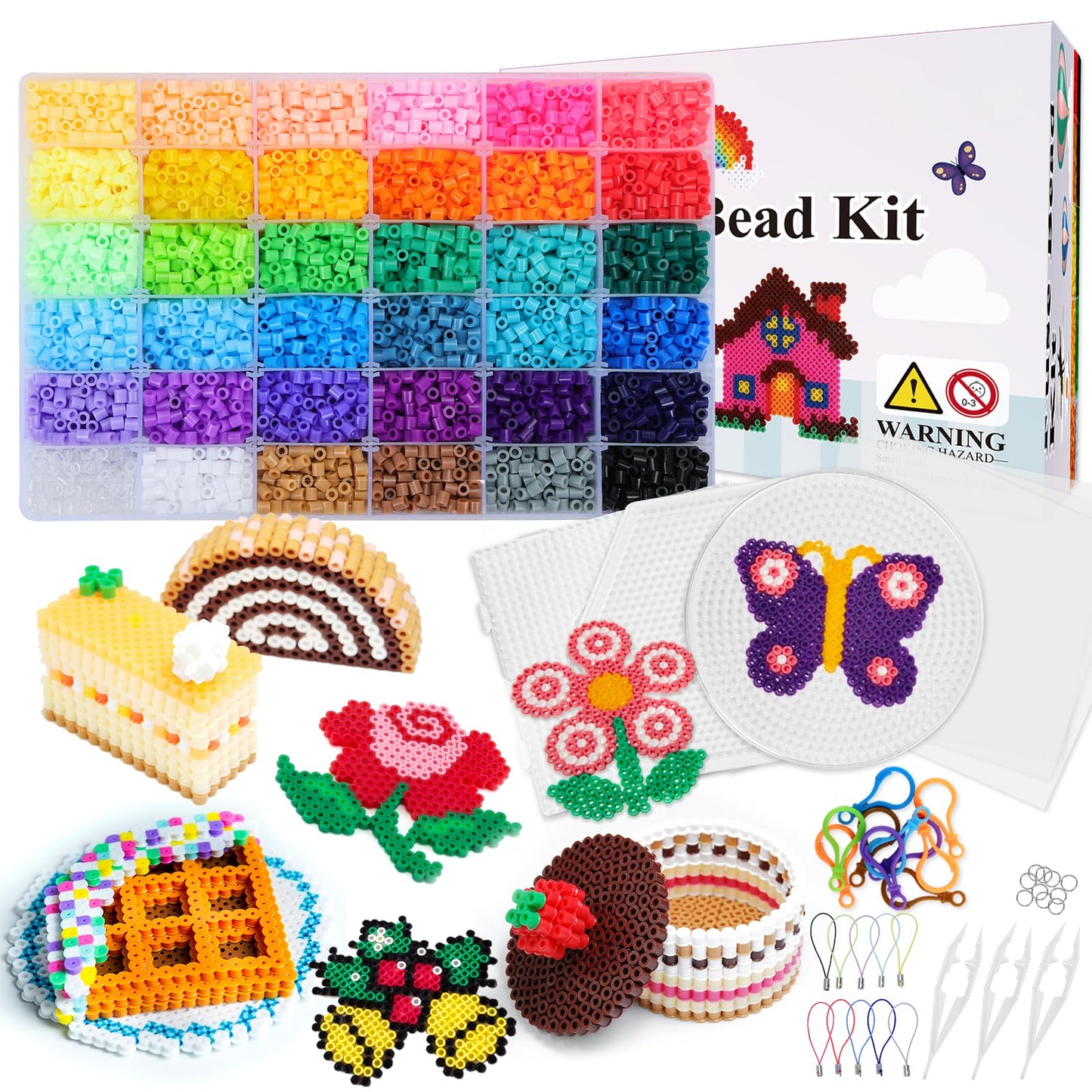 Quefe 11800pcs Fuse Beads Craft Kit, 36 Colors 5mm Beads, Melting Beads Set for Girls, Including Pegboards, Ironing Paper, Tweez