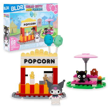 BLDR Hello Kitty and Friends Kuromis Popcorn Stand Building Set - Kuromi & Chococat Poseable Minifigures - Gifts for Kids & Sanr