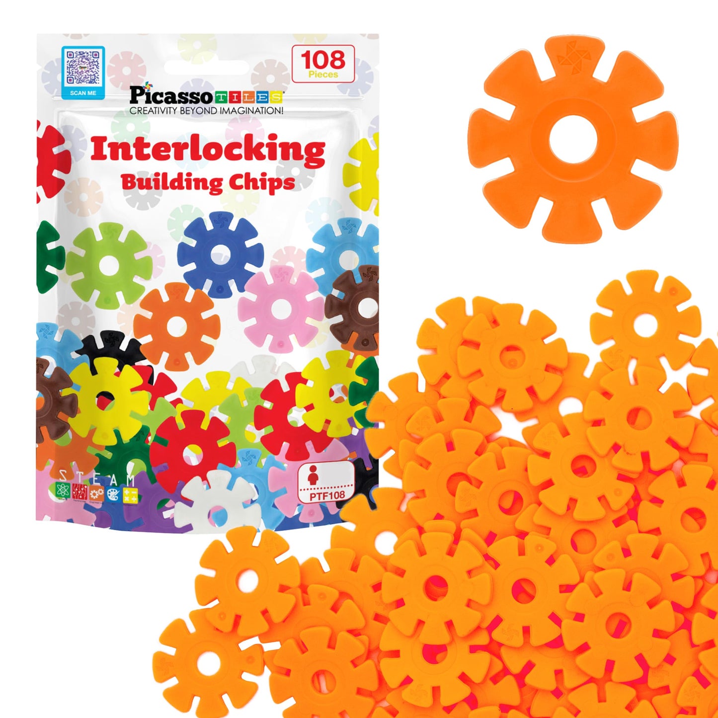 Picassotiles Building Chip Interlocking Disc Construction Blocks In Orange Color Stem Learning Early Education Toy Engineering P