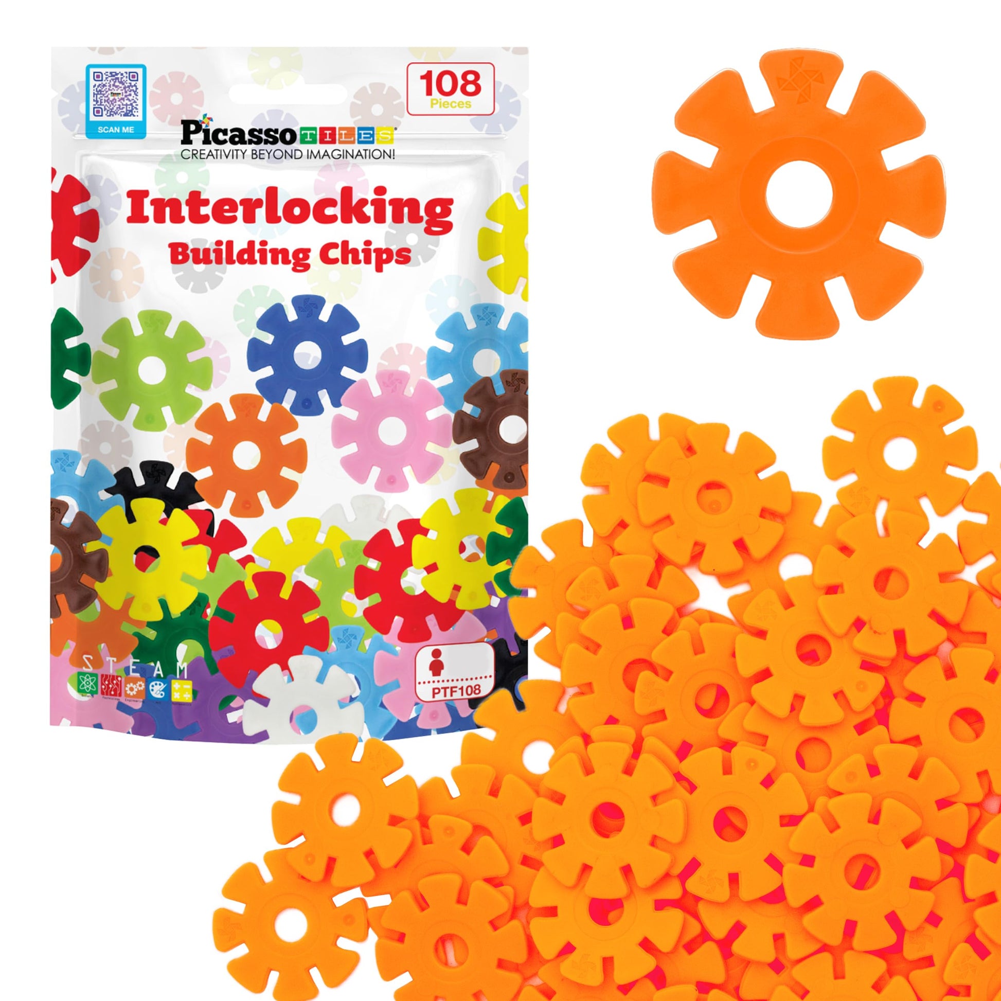 Picassotiles Building Chip Interlocking Disc Construction Blocks In Orange Color Stem Learning Early Education Toy Engineering P