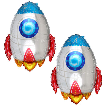 2 Pcs Rocket Shaped Big Mylar Foil Balloon Universe Space Theme Birthday Party Decorations