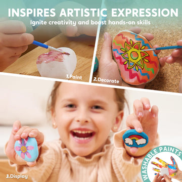 Joyin Rock Painting Kit For Kids, Arts And Crafts For Girls & Boys Ages 6-12, Diy Supplies For Painting Rocks, Easter Craft Kits Art Set, Toddler Birthday Christmas Presents, Family Indoor Activity