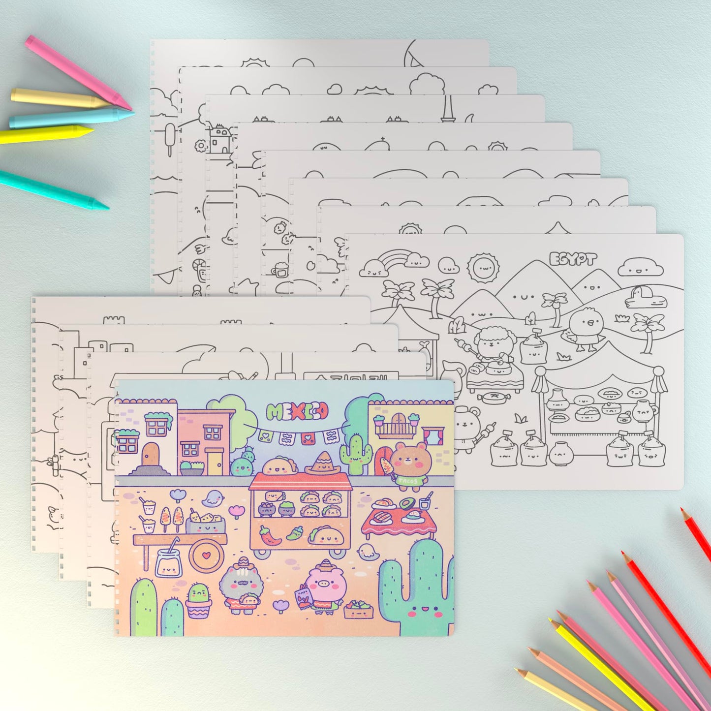 Cute Foods Around The World Sticker + Coloring Book (500+ Food Stickers For Kids & 12 Coloring Pages)- Side By Side Sticker Acti
