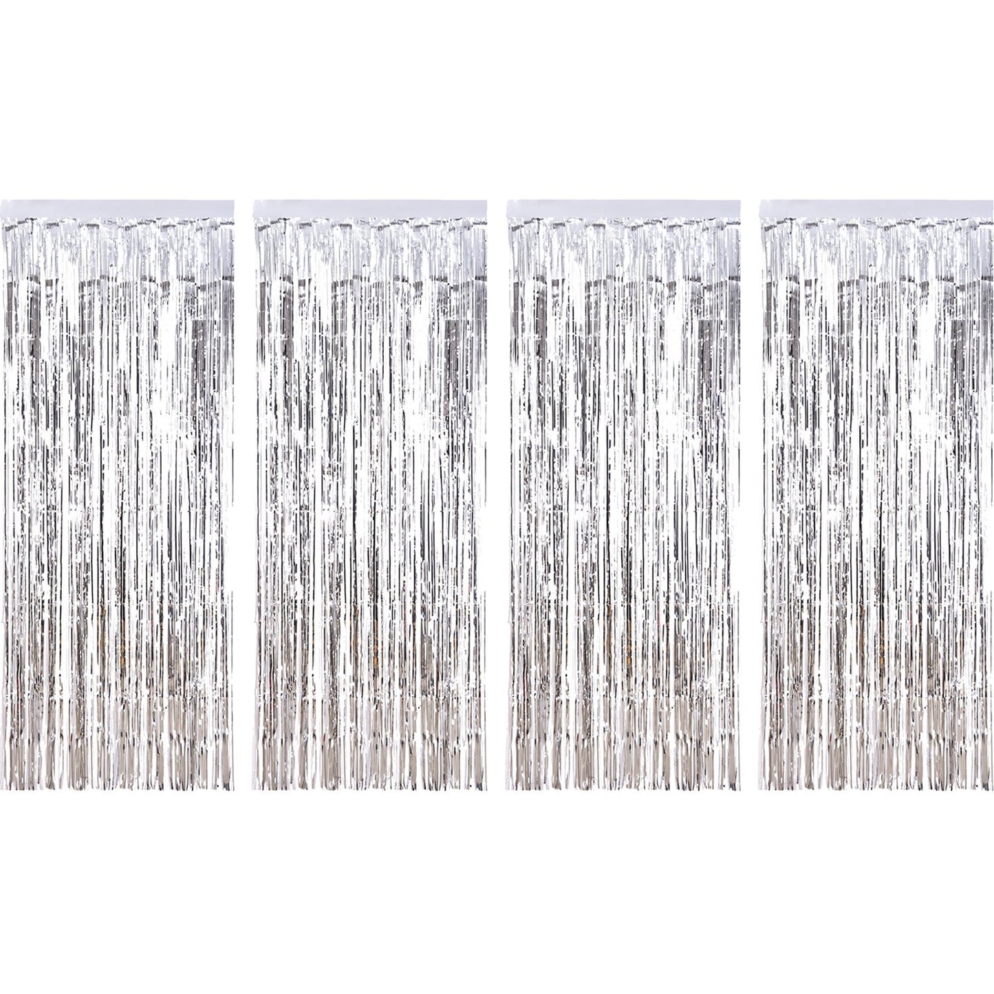 4 Pack Foil Curtains Metallic Fringe Curtains Shimmer Curtain for Birthday Wedding Disco Party Decorations (Silver)