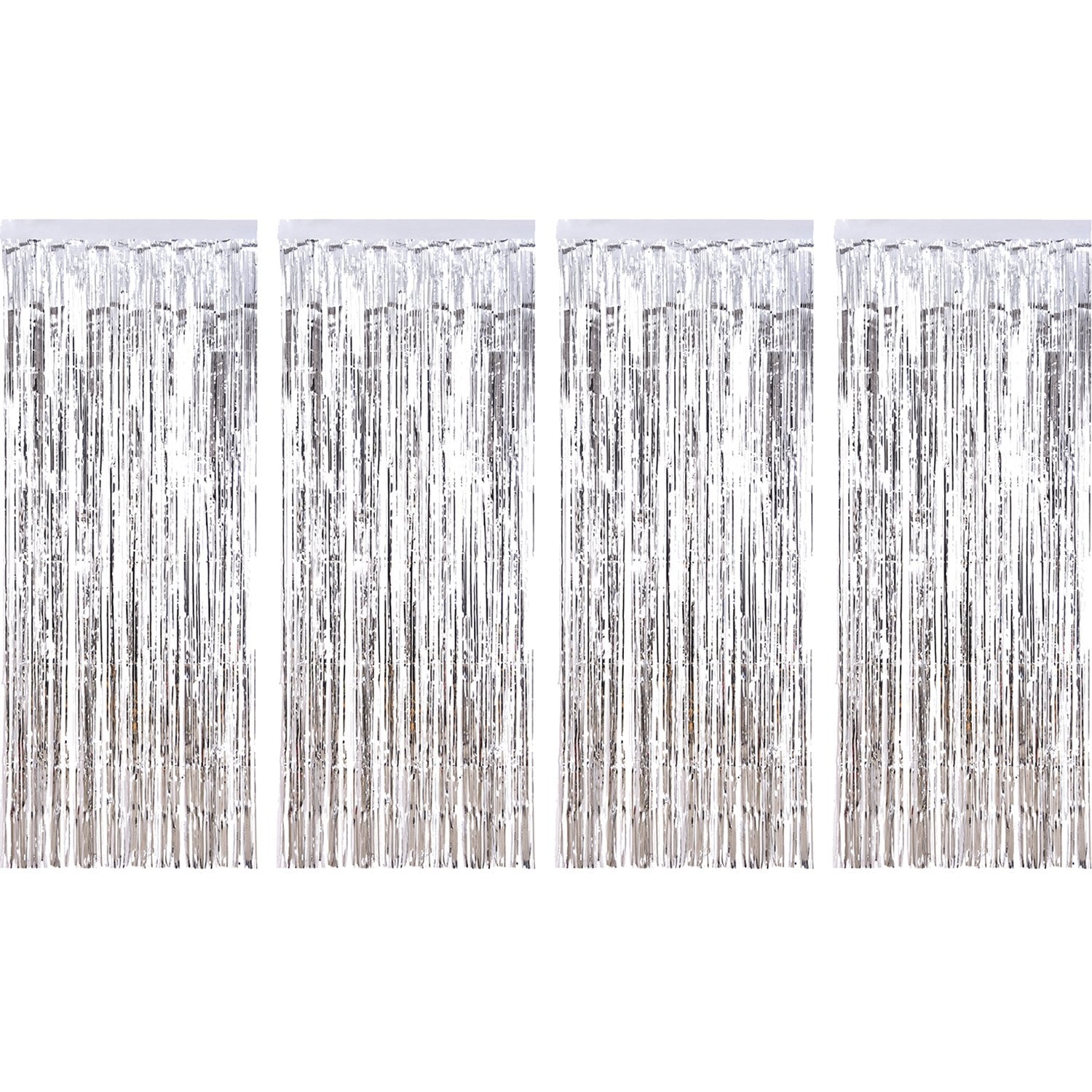 4 Pack Foil Curtains Metallic Fringe Curtains Shimmer Curtain for Birthday Wedding Disco Party Decorations (Silver)