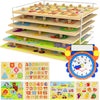 enhanced Puzzles for Toddlers and Rack Set - (7 Pack) Includes 1 Learning Clock - 6 Alphabet  Numbers  Shapes  Animals  Cars  Fruits Puzzles