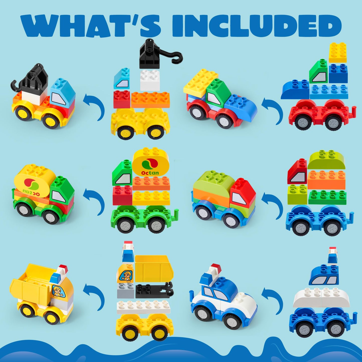 JOYIN 80Pcs Toddlers Car Building Blocks Set, 12 Vehicles, Plastic, Multicolor, Model JOYIN 574, Ideal Gift for Kids