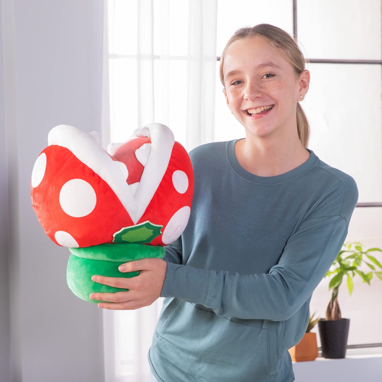 Club Mocchi Mocchi Piranha Plant Plush - 15" Red Squishy Toy, Model T12414, Soft Polyester Collectible