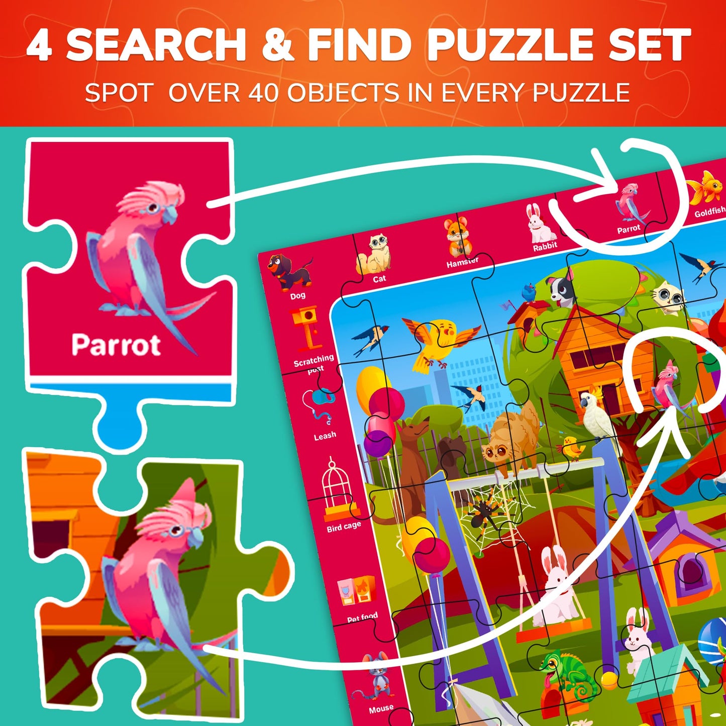 Quokka Puzzles For Kids Ages 4-6 - 4-Pack 60-Piece - Search & Find Kids Puzzles Ages 5-8 - Educational Learning Toys Desert - Mo