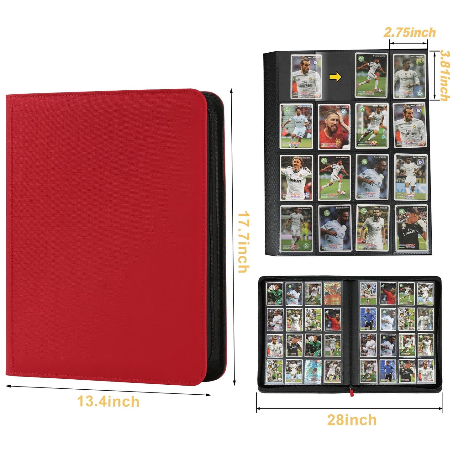 Trading Card Binder 16 Pocket  GERMUN PU Cover Card Binder for 1000+ Cards  enhanced Trading Card Holder Folders  Double Sided Pocket Card Album for MTG  TCG (Red)