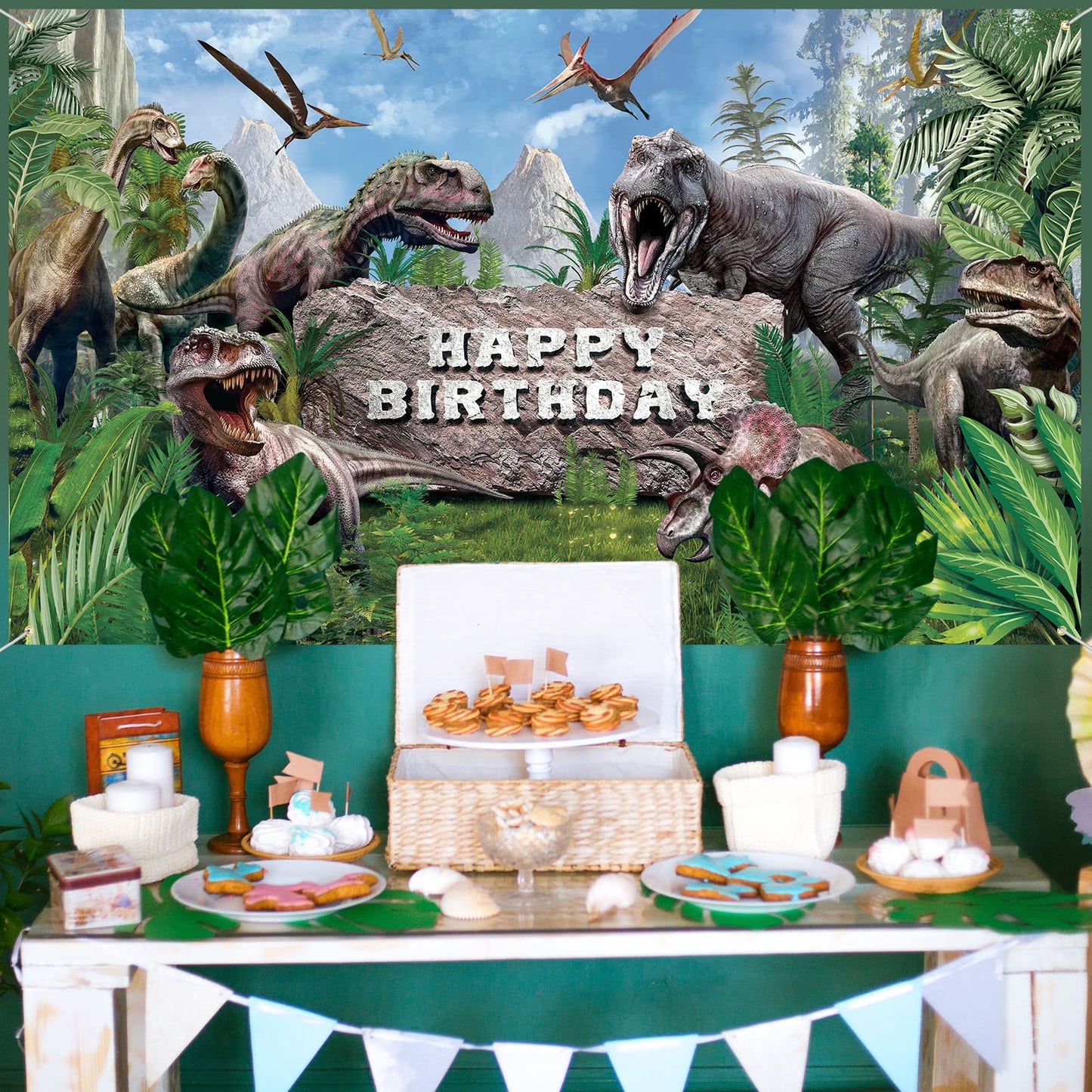Tatuo Dinosaur Photo Backdrop Dino Theme Banner 72.8 x 43.3 Inch Dinosaur Photography Background Happy Birthday Background for D