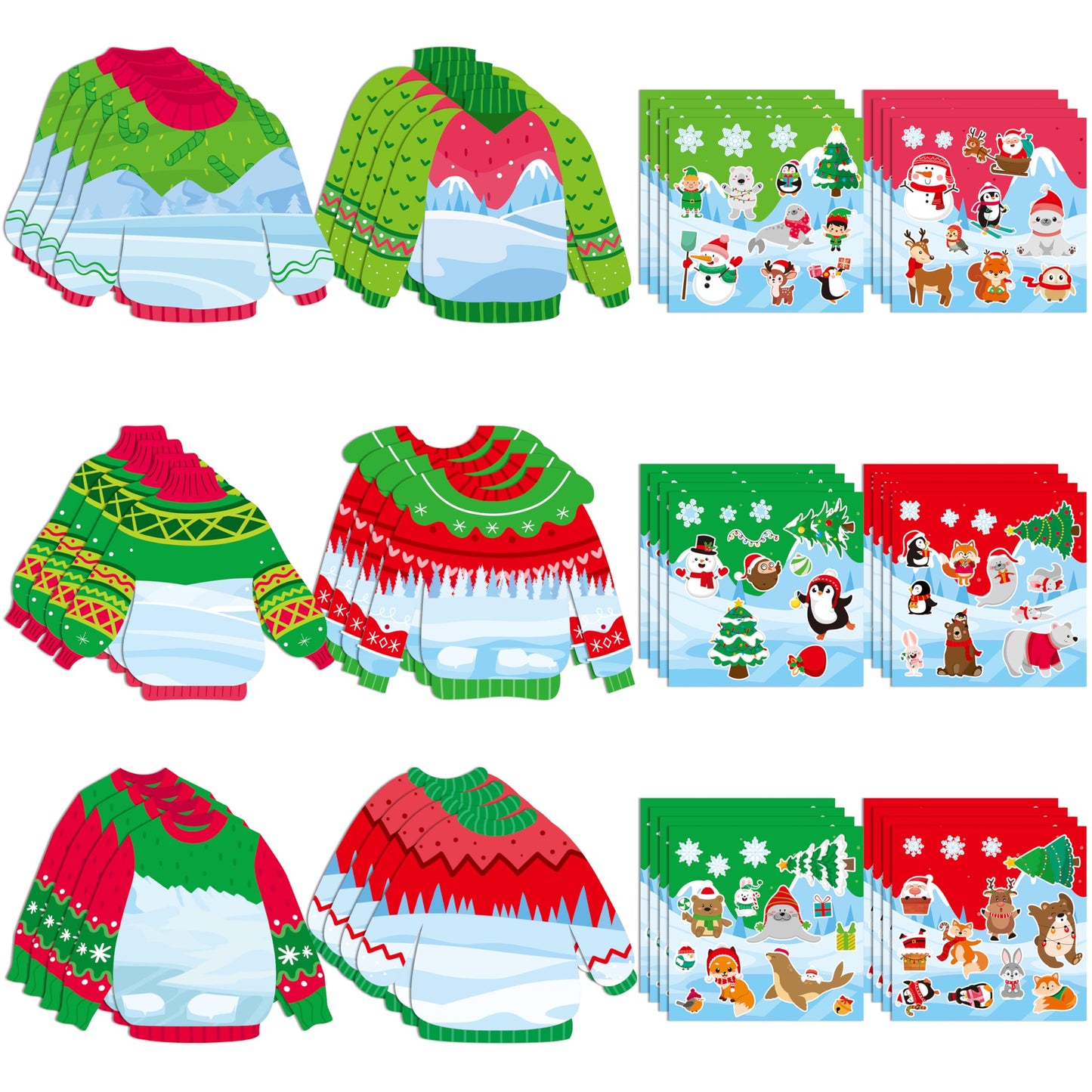 CY2SIDE 24 Set Christmas Ugly Sweater Scene Sticker for Kids Make a Winter Sweater Scene with Penguin Sticker Make Your Own Chri