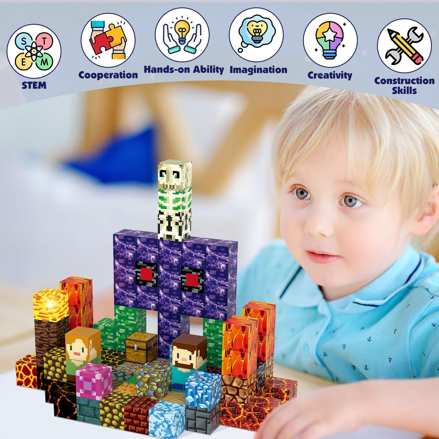 AIDYVOI Magnetic Blocks Building Toys Set  Magnetic Building Blocks STEM Construction Toys  3D decorative replica blade Light Up Magnet Cubes Montessori Sensory Stacking Toy for Toddlers Age 3 4 5 6 7 8