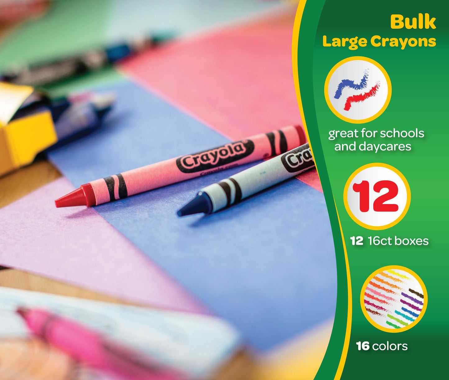 Crayola Ultra Clean Washable Large Crayons, Bulk School Supplies, 12 Packs of 16 Count