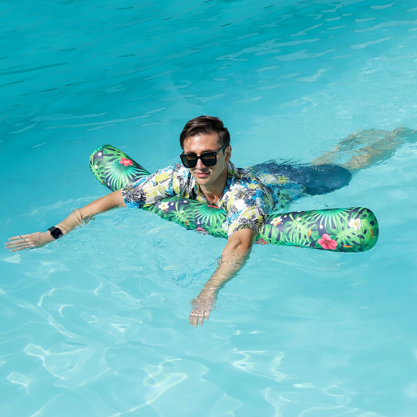 Finduwill 2 Pack Inflatable Swim Pool Noodles - Soft Fabric Covered Large Swim Noodles, Premium Buoyancy For Swimming Floating,