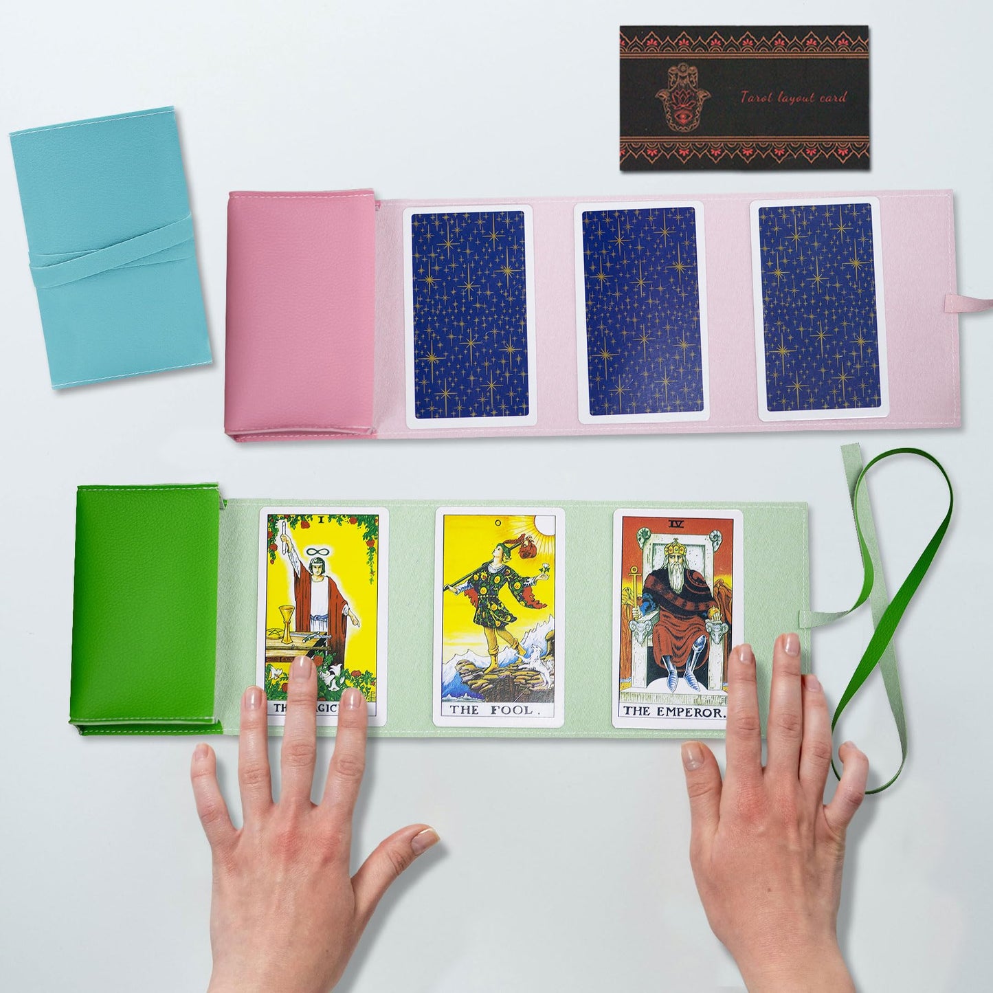 Knana 3Pcs Tarot Card Holder Leather Tarot Card Bags Tarot Card Pouches Tarot Accessories For Tarot Cards And Oracle Decks (Pink,Green,Blue)