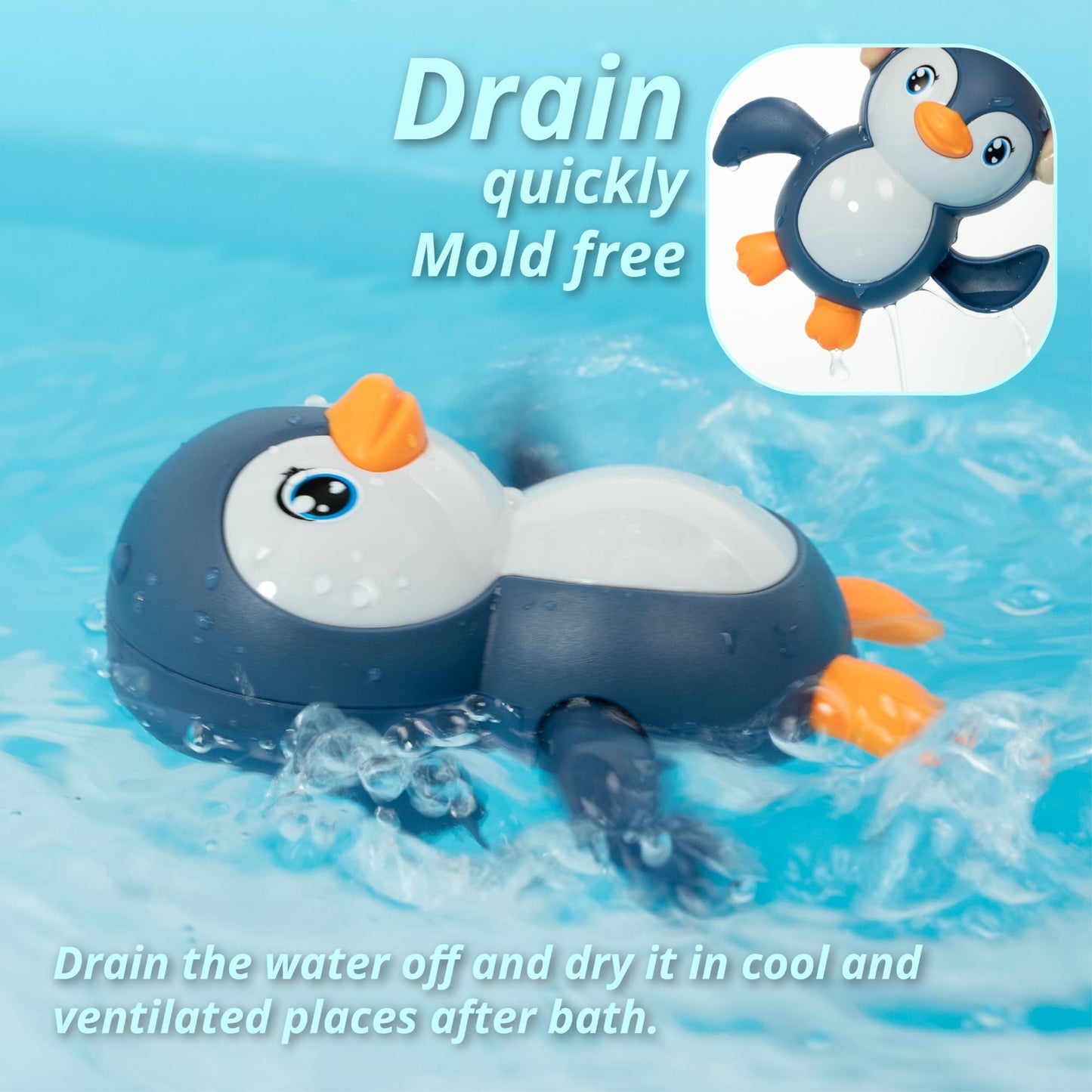 Duckboxx Xx Bath Toys Wind Up Backstroke Swimming Penguins For Kids 18M+ (Blue)